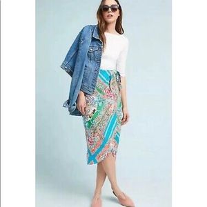 BRAND NEW Anthropologie Maeve Floral Multi-colored Tie Wrap Silk Skirt NWT
